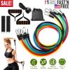 11Pcs Resistance Bands Set Fitness Workout Tubes Exercise Tube Bands Up to 100lbs w/ Door Anchor Handles Ankle Straps for Physical Training Yoga Pilat