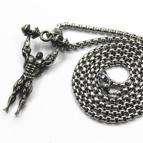 Men's Fitness Dumbbell Muscle Male Pendant Titanium Steel (style: With 60CM interlocking chain, Color: Silver)