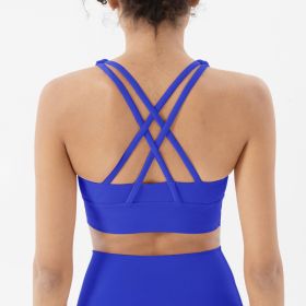 Nylon Top Women Bra Sexy Top Woman Breathable Underwear Women Fitness Yoga Sports Bra For Women Gym 22 Colors (Color: Electric Blue, size: L)